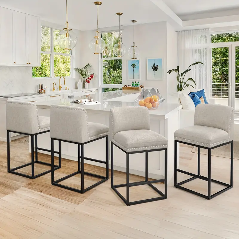 26" Bar Stools Set Of 2, Modern Counter Height Bar Stools With Soft Backrest, 5.5" H Thickened Cushion Bar Chairs For Kitchen Island