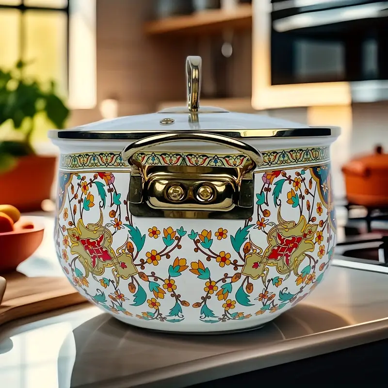 Vintage Floral Series Enamel Stew Pot, Household Soup Pot, Large-sized Seafood Pot, Gas Electric Stove, Universal Boutique Kitchenware