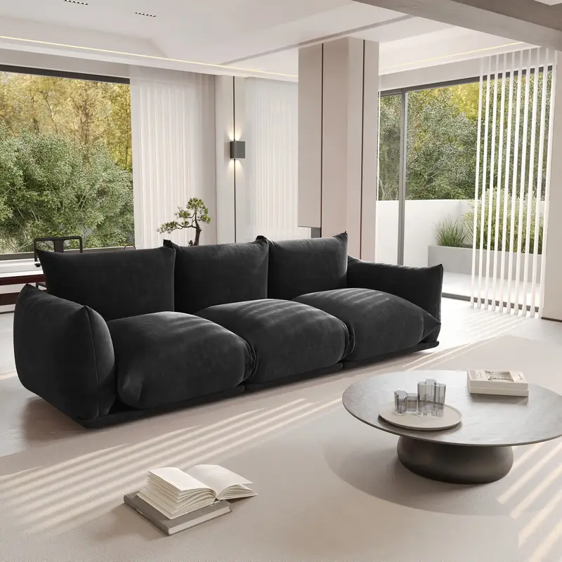 Modern Black Chenille Sectional Sofa - 104" Convertible 3-Seater Couch with High-Resilience Foam, Minimalist Design for Living Room, Office, or Home Decor, Modular Seating | Sophisticated Look | Soft Texture Fabric, Sofa for Living