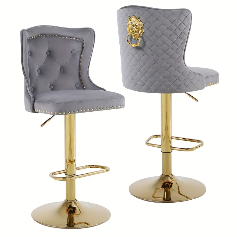Gold Swivel Bar Stools Set Of 2, Velvet Bar Stools With High Wing Back Modern Upholstered Bar Chairs, Adjustable Counter Height Bar Stools For Kitchen Island, Cafe, Bar