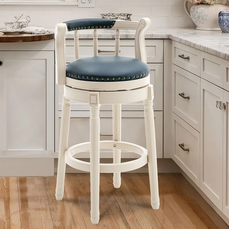 Bar Stools Modern Swivel Barstools, Kitchen Counter Genuine Leather Upholstered Bar Stool Island Barstool With Footrest For Home Kitchen Dining Room