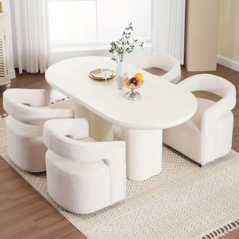 Modern Soft Cushioned Dining Chair with Swivel Casters - Linen Sherpa Bucket Back, Perfect for Living Room or Dining Area