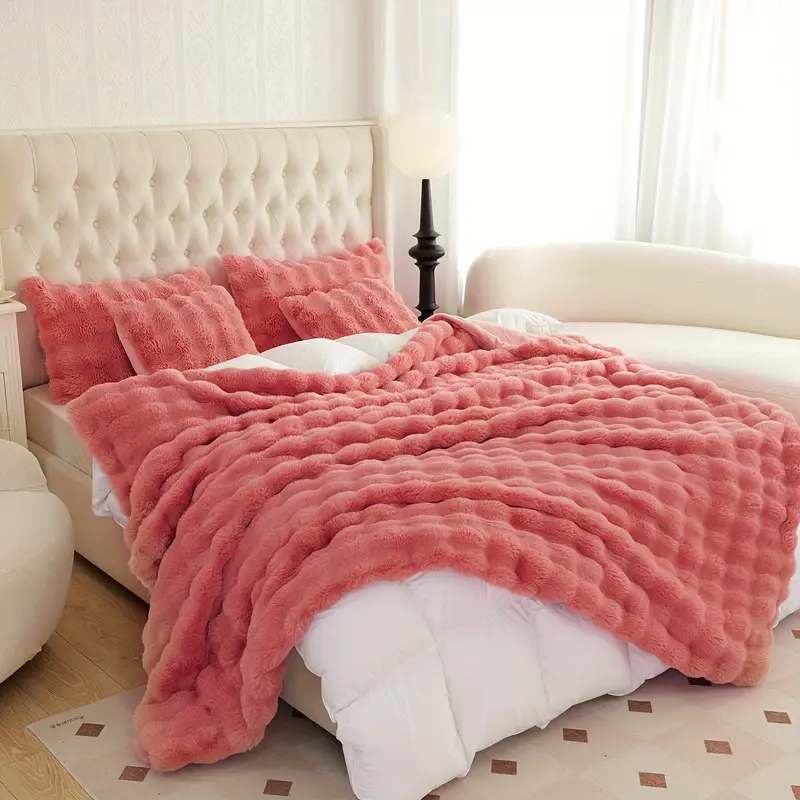 Solid Color Thickened Blanket Set- Lightweight Plush Fuzzy Cozy Luxury Blanket, Double-Sided Blanket, Resistant To Static Electricity&Without Shedding, Warm & Cozy For All Seasons. Four Colors Available.