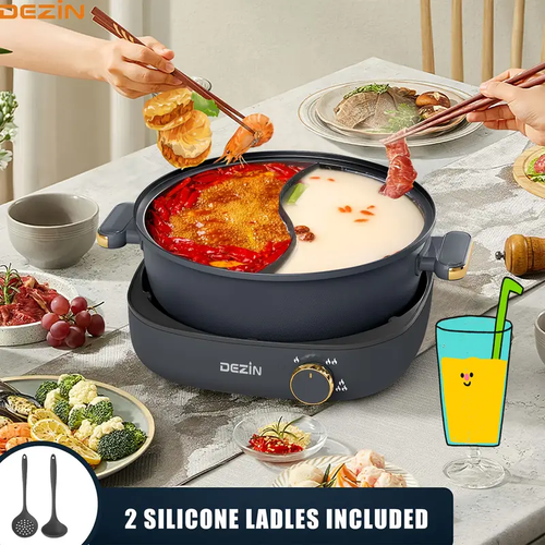 1.06gal Electric Shabu Shabu With Dual-Flavor Pot, 3.7" Depth Nonstick Dual Side With Multi-Power Control For Party, Family And Friend Gathering